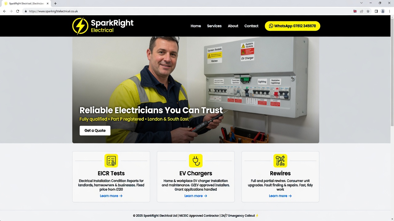 Sample electrician website design