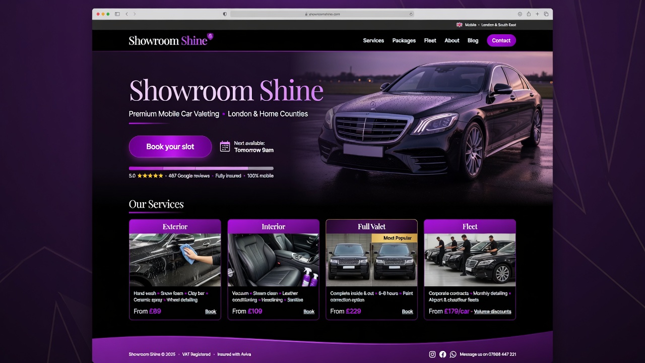 Sample car valeting website design